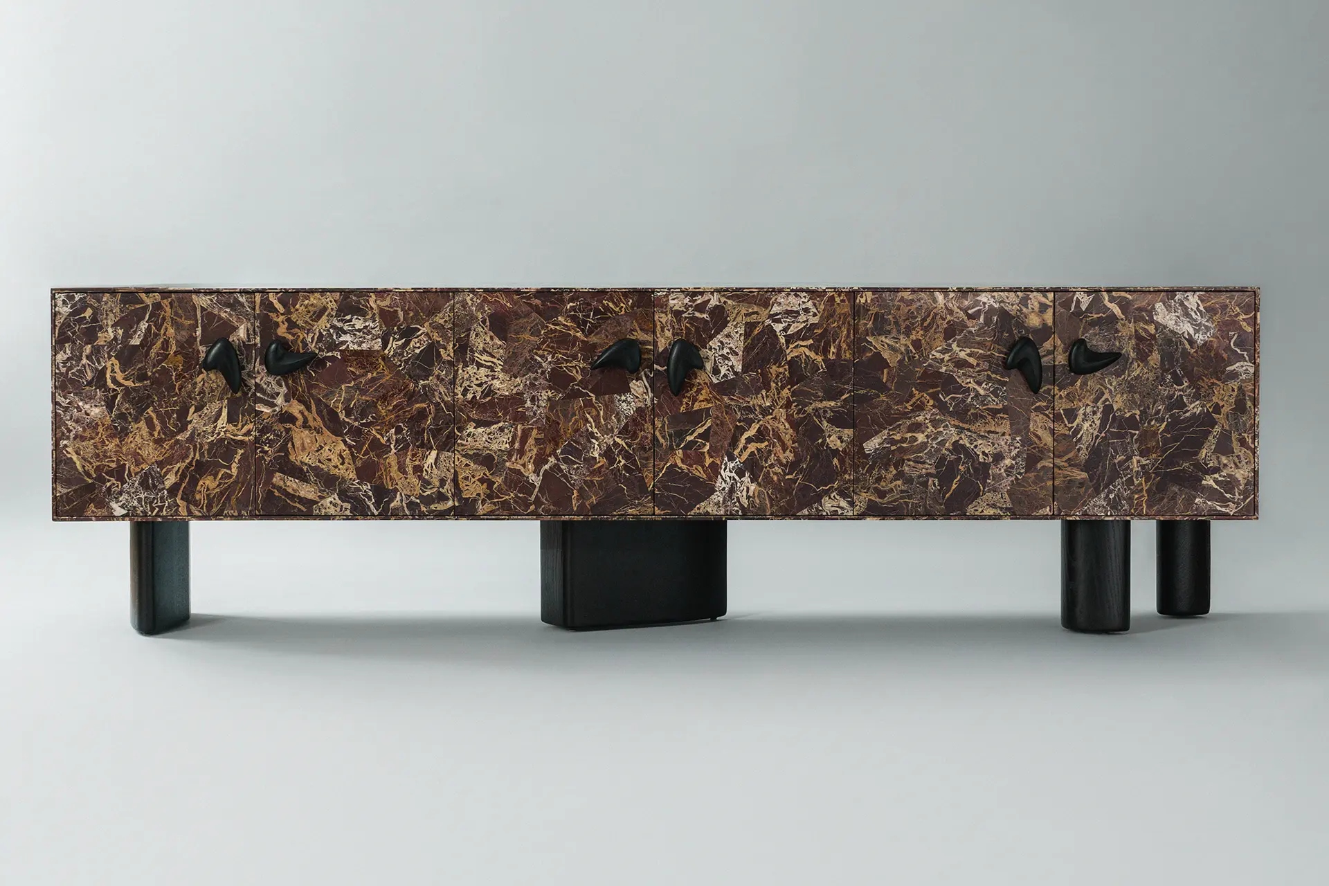 Custom - Claret Dolomite Stone Cabinet and Doors, Dark Espresso Oak Timber Handles & Legs