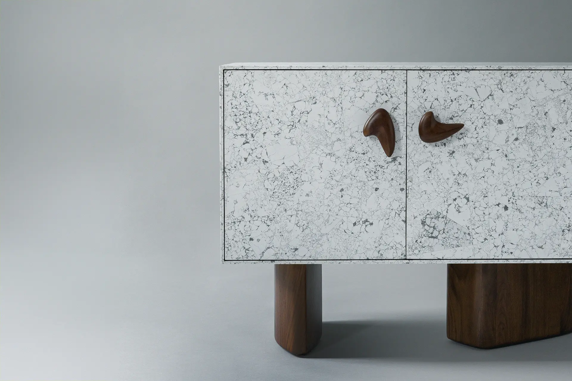 Custom - Howlite Stone Cabinet and Doors, Walnut Timber Handles & Legs