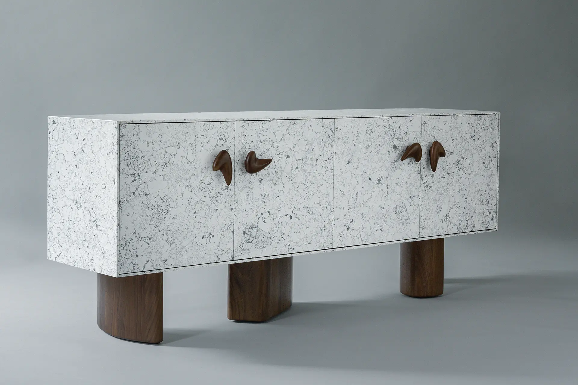 Custom - Howlite Stone Cabinet and Doors, Walnut Timber Handles & Legs